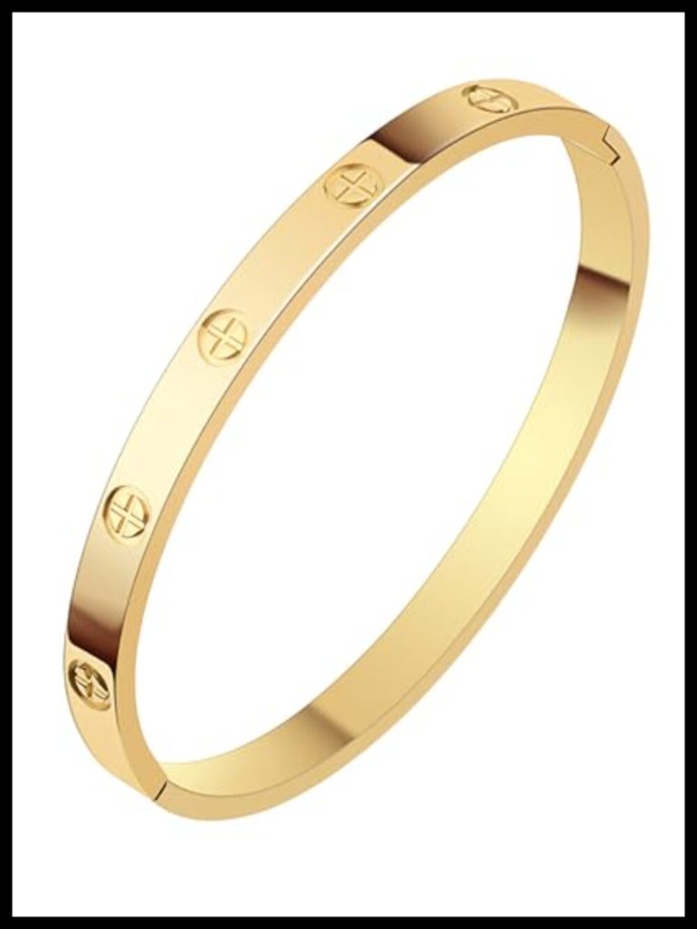 18K Gold PVD Plated Stainless Steel Bangle Bracelet Engraved Cross Waterproof